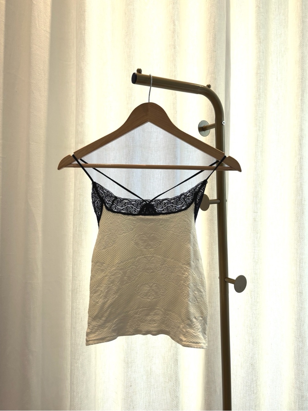 Free People Jules Seamless Cami Lace Trim White & Black Medium-Large